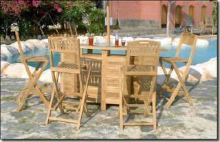   Patio Furniture Solid Teak Wood Folding Bar Table and 4 Chairs Set
