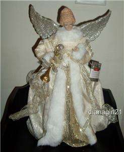 Large Christmas Tree Angel Topper * White & Gold Dress * Porcelain 
