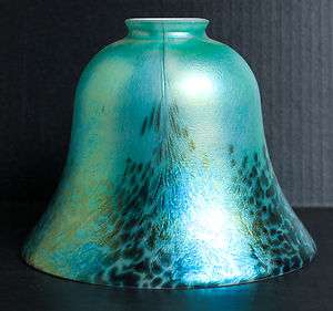 IRIDESCENT AQUA BLUE ART GLASS BELL SHADE  