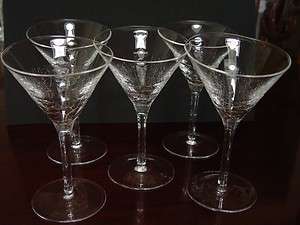 Pier 1 Crackle Crystal Angled Rim Martini Glasses (5)  