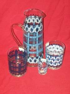 Diane Artware Blue Delft Martini Pitcher + 3 Glasses  