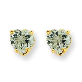 New Gemstone14k Gold 5mm Heart Green Amethyst Earring  