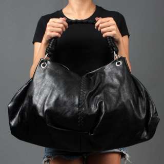 Large Black Braided Women Motorcycle Punk Hobo Handbag  