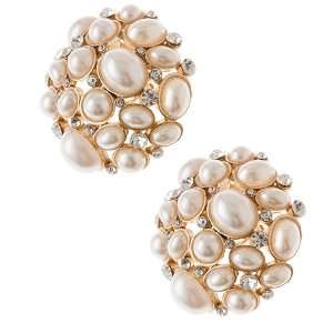    Bridal Pearl Swarovski Clip On Earrings Ivory Gold Jewelry
