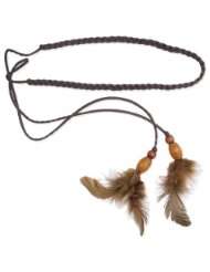 Brown Braided Leather Feather Dangle Headband