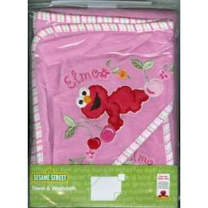  Sesame Street Elmo Baby Girl Pink Hooded Towel/Washcloth 