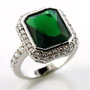 GREEN RING   Bezel Setting Emerald Green Radiant Cut CZ Solitaire Ring