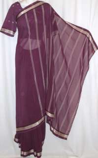   Plum Sari w/ Choli Blouse Satin Indian Saree Panel Fabric M 38  