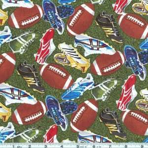  45 Wide Football Equipment Green Fabric By The Yard 