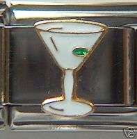 MARTINI W/OLIVE   18K Italian CHARM   GLITTER  