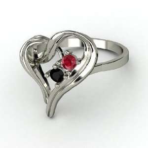   Heart Ring, Sterling Silver Ring with Black Onyx & Ruby Jewelry