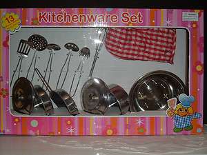 CHILDRENS 13 PIECE STAINLESS COOK WARE SET  