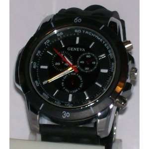  Geneva Black Casual Watch W/ Silicone Band Everything 