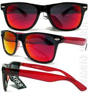   Color Translucent Wayfarer Sunglasses Red Mirror Lens Black Red ODC