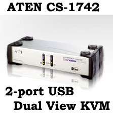 ATEN CS 1742 2 Port USB Dual monitors view KVM Switch  