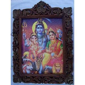  Parvati, Shiva & Bal Ganesha, Frame in wood craft 