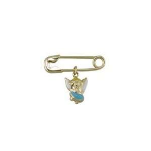   18K Yellow Gold Blue Enamel Angel Pin (17mm X 5mm/6mm Angel) Jewelry