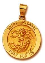 14K Gold St Saint Michael Medal Large Pendant Charm 22m  