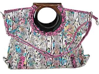 Snake Skin Multi Color Ladies Designer Inspired Handbag Purse Fuchsia 