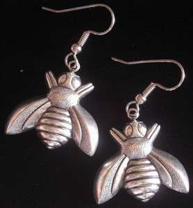   Bee Earrings Oxidized Matte Silver Large Honey Bee Bumble Bees  