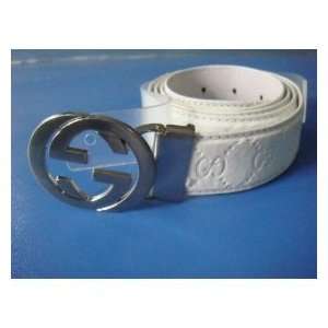  White Gucci Monogram Belt with Silver Buckle Size 34 40 