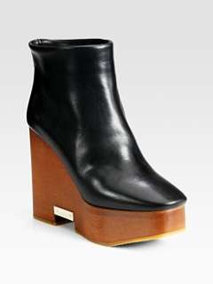 Chloe   Leather Wooden Wedge Ankle Boots