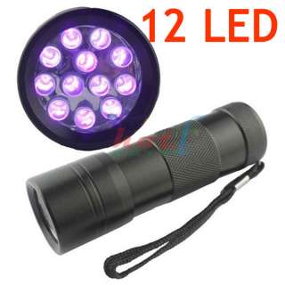 Black 12 LED UV Camping Flashlight Lamp Torch Light  