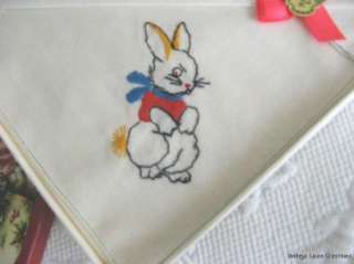 ViNtAgE BOXED SET Hand Loomed SWISS Embroidery RABBIT & SCOTTY DOG 