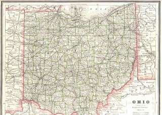 USA OHIO. Indiana verso.Vintage Antique State Map.1886  