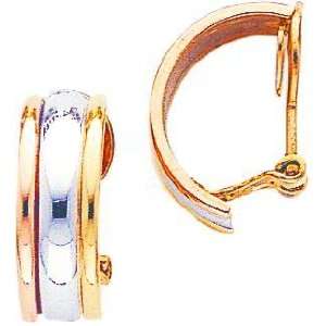    14K Gold Tri Color Clip On Hoop Earrings Jewelry A Jewelry