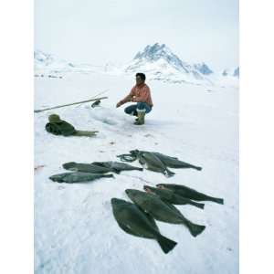 Inuit Man Fishing for Halibut, Greenland, Polar Regions Photographic 