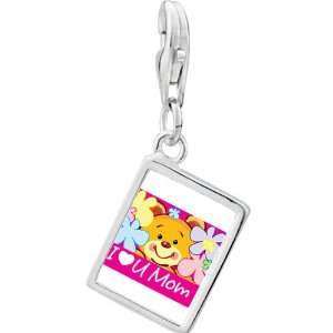   Silver Gold Plated Cartoon I Love You Mom Photo Rectangle Frame Charm