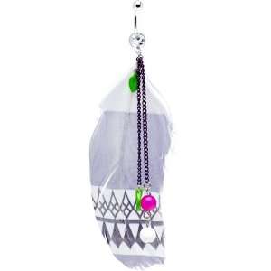  Crystalline Gem Indian Feather Drop Belly Ring Jewelry