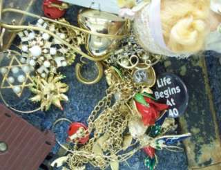   LOT VINTAGE COSTUME JEWELRY MILITARY PINS LIONEL DOLLS TOYS  