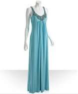 style #317659301 aqua sleeveless beaded evening dress