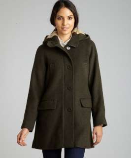 London Fog olive boiled wool hooded coat  