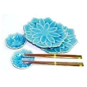 Japanese Turquoise Lotus Six Piece Sushi Set for Two  