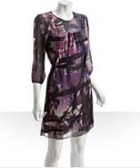 Campaigne purple printed chiffon belted dress style# 311497201