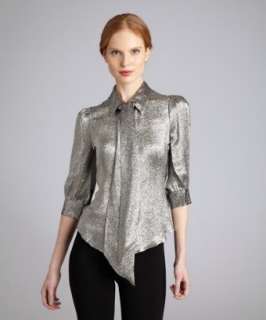 Halston Heritage silver silk blend button front tie blouse   