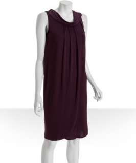 Essentials by A.B.S. bordeaux jersey pleated wrap cowl back dress 