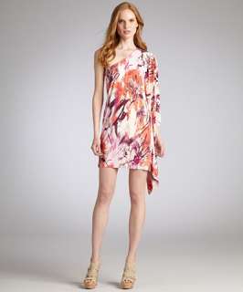 Bags coral floral jersey one shoulder mini dress