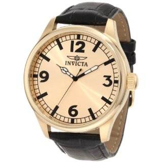 Invicta Mens 11418 Specialty Gold Dial Black Leather Watch