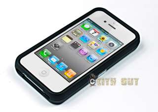 Black Deluxe Hard Rubberized Case Cover With Chrome Stand For iPhone 4 