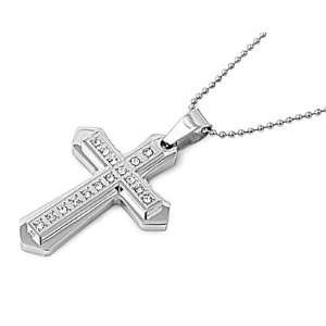 Mens Large Cross Pendant with 24 Inch Ball Chain Stainless Steel
