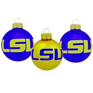   State LSU Tigers NCAA 3 Pc Round Glass Ornament Set