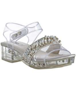 Prada natural satin and PVC crystal lucite sandals   