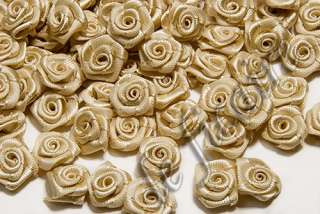 Small Satin Ribbon Rose Flowers Appliques Trims Linen  