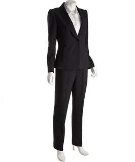 Tahari ASL navy pinstripe stretch single button pant suit