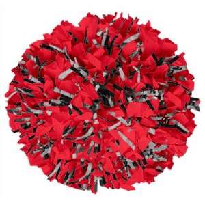 Solid Plastic W/2 Color Glitter Cheerleaders Poms RED POM/BLACK/SILVER 