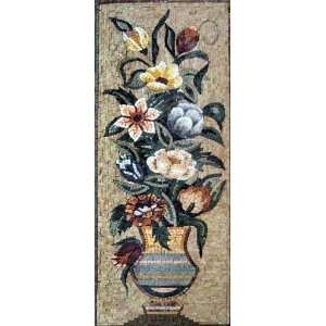  18x48 Flower Mosaic Art Tile Panel Wall Mural